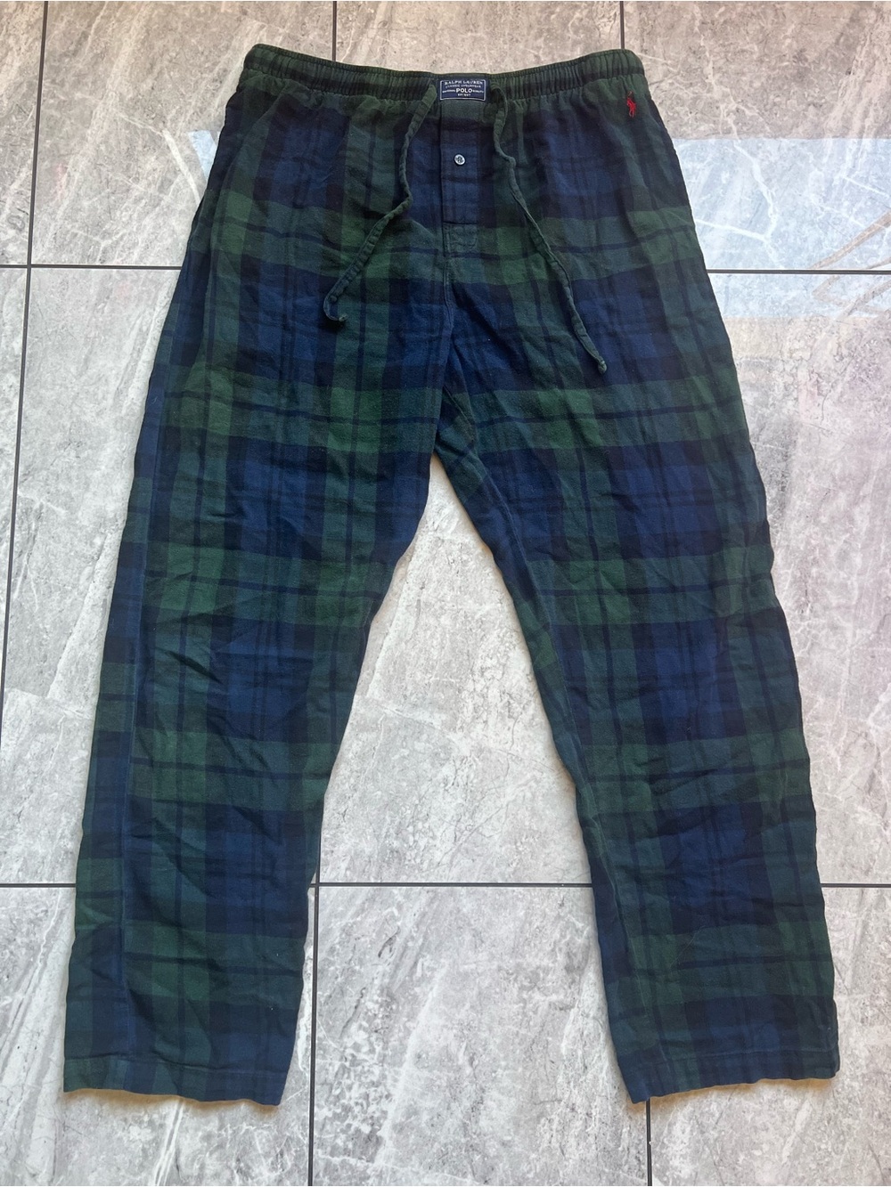 Polo Ralph Lauren Mens Green/Blue Flannel Pajama Pants BlackWatch Red Pony L